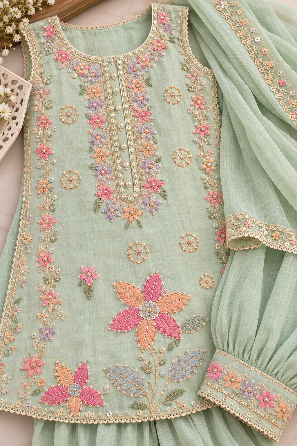 Pista Floral Patiala Set