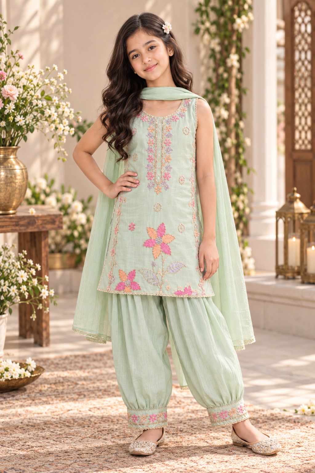 Pista Floral Patiala Set